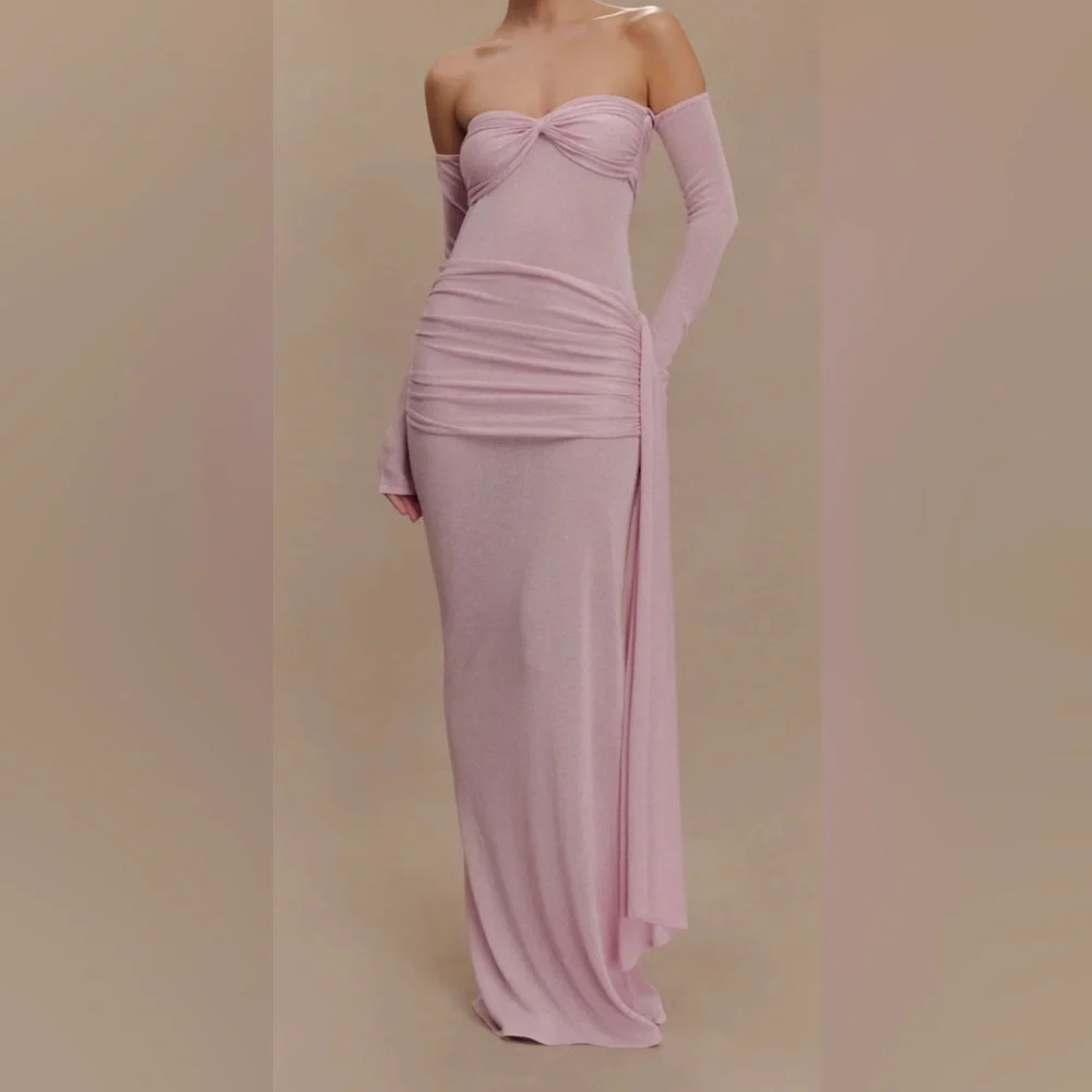 Meshki Pink Asymmetrical Ruched Bodycon Dress - Picture 1 of 6